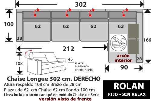 (264) ChaiseLongue 302cm DCHO  FIJO
