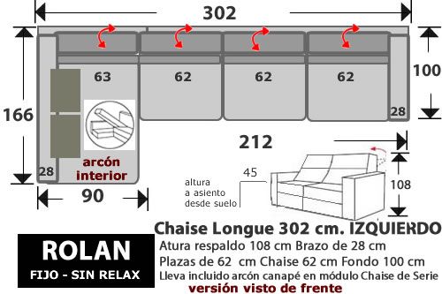 (264) ChaiseLongue 302cm FIJO IZDO