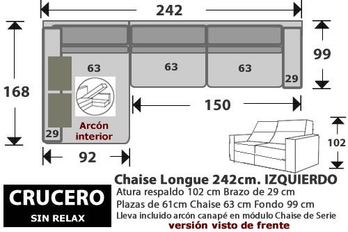 (270) ChaiseLongue 242cm IZDO. Sin Relax
