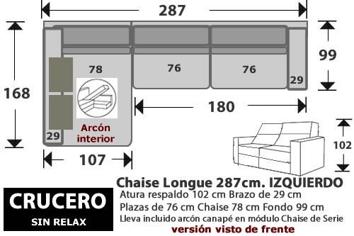 (270) ChaiseLongue 287cm. IZDO Sin Relax