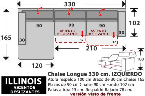 (274) ChaiseLongue 330 cm. IZDO 2 Desliz.