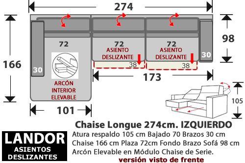(278) ChaiseLongue 274cm. IZDO 2 Desliz.