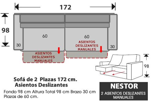 (280) Sofá 2plazas 172cm. 2 Desliz. Manual