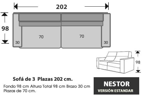 (280) Sofá 3plazas 202cm. Estandar