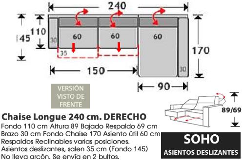 (283) ChaiseLongue 240cm. DCHO. 2 Deslizantes