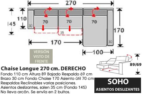 (283) ChaiseLongue 270cm. DCHO. 2 Deslizantes