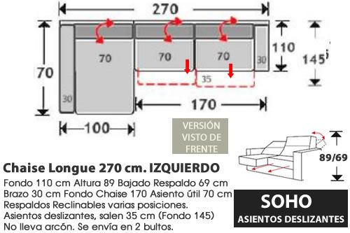 (283) ChaiseLongue 270cm. IZDO. 2 Deslizantes