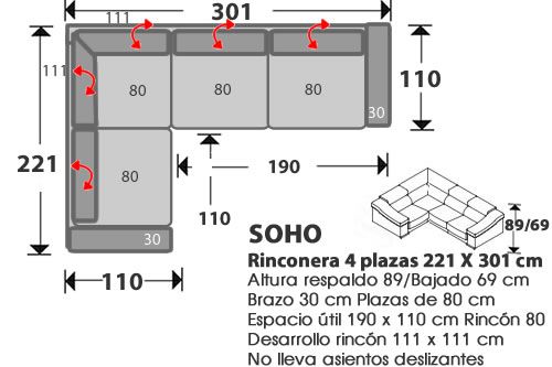 (287) Rinconera 4plazas 221x301cm.