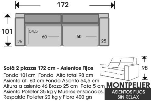 (292) Sofá 2pl 172cm Fijo Sin Relax
