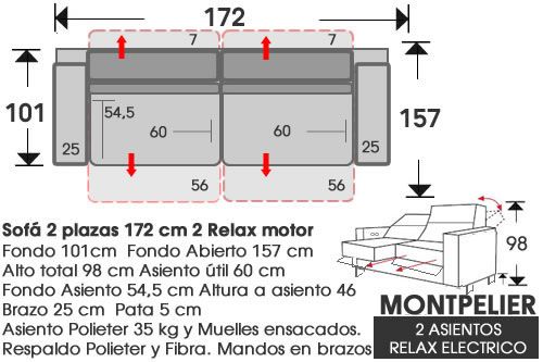 (292) Sofá 2pl 172cm 2 Relax Eléct.