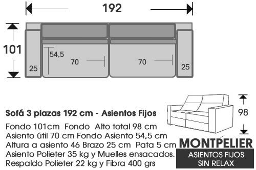 (292) Sofá 3pl 192cm Fijo Sin Relax