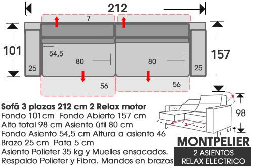 (292) Sofá 3pl 212cm 2 Relax Eléct.