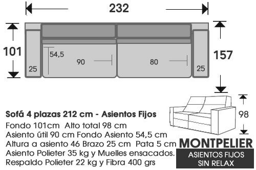 (292) Sofá 4pl 232cm Fijo Sin Relax