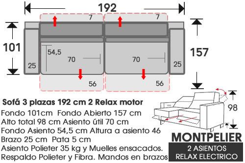 (292) Sofá 3pl 192cm 2 Relax Eléct.