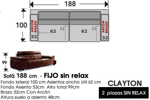 (309) Sofá 2plazas 188cm. Fijo Sin Relax