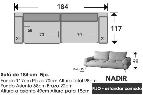 (313) Sofá de 184 cm. Fijo