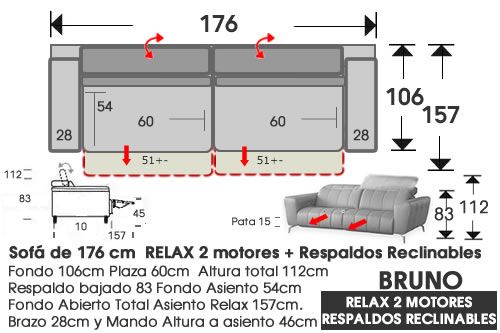 (314) Sofá 176cm. Relax Dos Motores