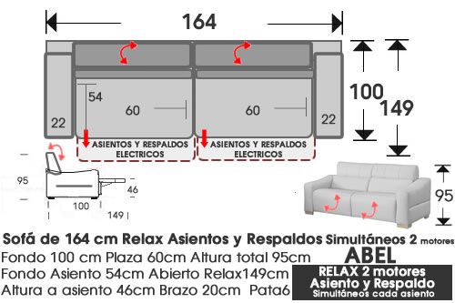 (318) Sofá 164cm. Relax 2 motores