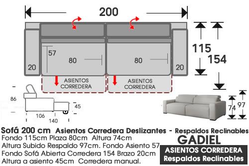 (319) Sofá 200cm. Desliz. Carro.