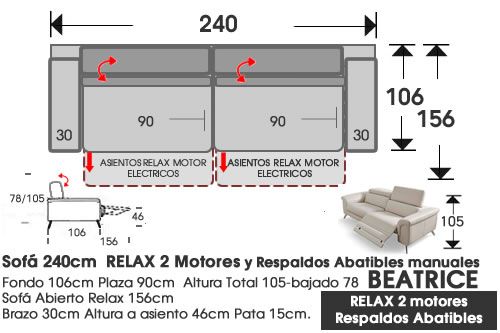 (320) Sofá 240cm. RELAX-Resp. Abatibles.