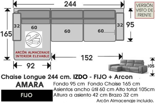 (321) Chaise Longue 244 cm. IZDO-FIJO+Arcón