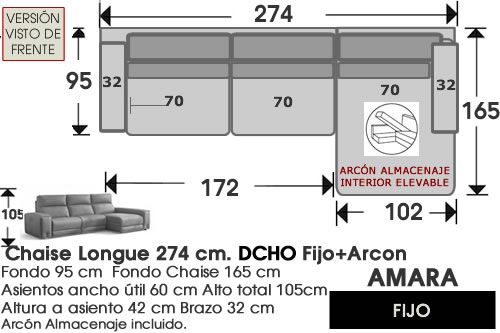 (321) Chaise Longue 274cm. DCHO-FIJO+Arcón