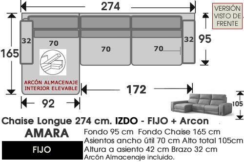 (321) Chaise Longue 274cm. IZDO-FIJO+Arcón