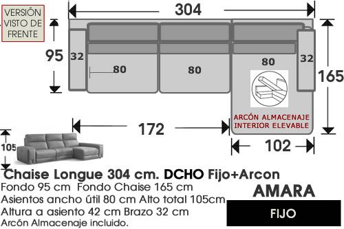 (321) ChaiseLongue 304cm DCHO-FIJO+Arcón