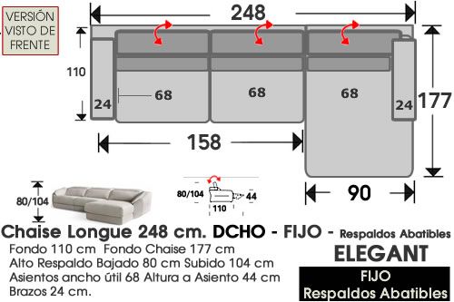 (322) ChaiseLongue 248cm DCHO-Fijo+Abatibles