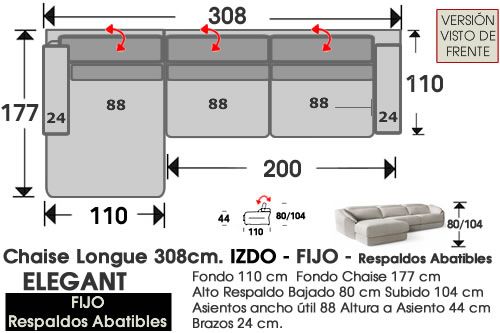 (322) ChaiseLongue 308cm IZDO-Fijo+Abatibles