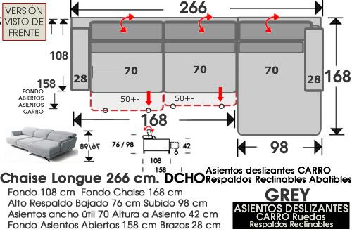 (324) ChaiseLongue 266cm DCHO Desliz. Carro