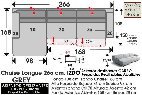 (324) ChaiseLongue 266cm IZDO Desliz. Carro