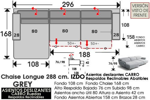 (324) ChaiseLongue 296cm IZDO Desliz. Carro