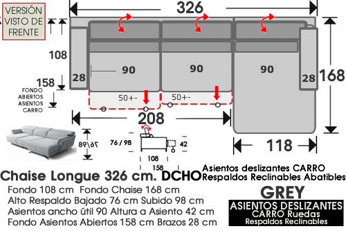 (324) ChaiseLongue 326cm DCHO Desliz. Carro