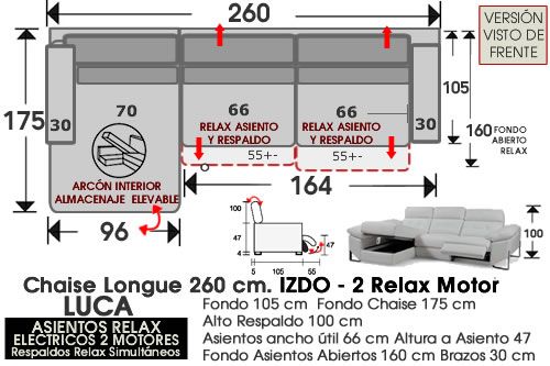 (325) ChaiseLongue 260cm IZDO-Relax 2motores