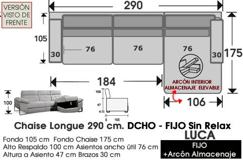 (325) ChaiseLongue 290cm DCHO-Fijo+Arcón