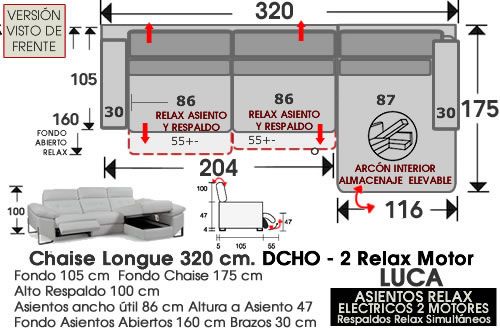 (325) ChaiseLongue 320cm DCHO-Relax 2motores