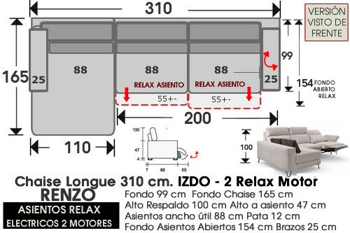 (326) ChaiseLongue 310cm. IZDO-Relax 2Motores