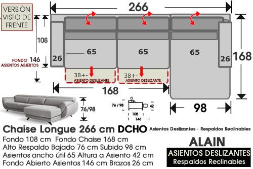 (328) ChaiseLongue 266 cm DCHO - Deslizantes