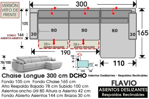 (329)Chaise Longue 300cm DCHO - Deslizantes