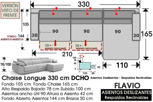 (329)Chaise Longue 330cm DCHO - Deslizantes