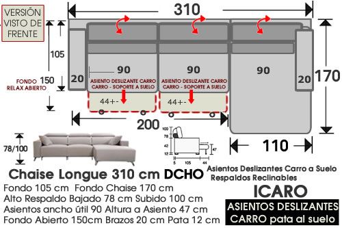 (336) ChaiseLongue 310cm. DCHO-Desliz.Carro