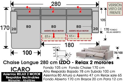 (336) ChaiseLongue 280cm. IZDO Relax Motor