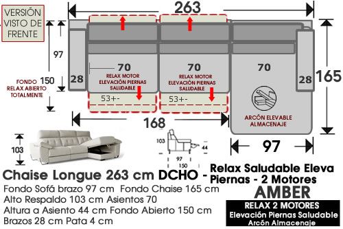 (337)  ChaiseLongue 263cm.DCHO-Relax 2 Motores