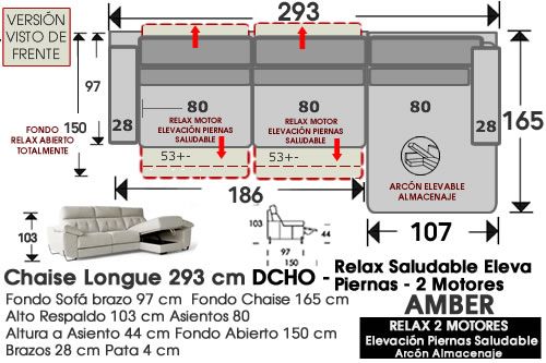 (337)  ChaiseLongue 293cm.DCHO-Relax 2 Motores