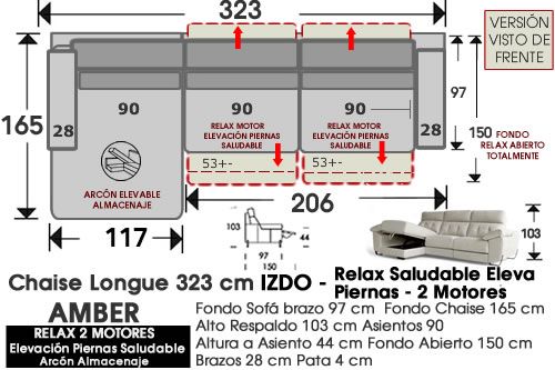 (337)  ChaiseLongue 323cm.IZDO-Relax 2 Motores