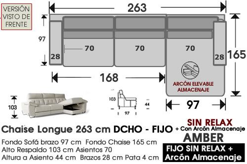 (337)  ChaiseLongue 263cm.DCHO-FIJO+Arcón