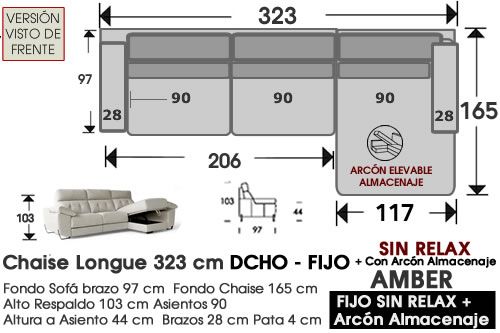 (337)  ChaiseLongue 323 cm. DCHO-FIJO+Arcón