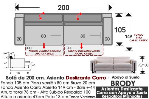 (340) Sofá 200cm - Desliz. Carro