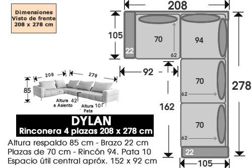 (341) Rinconera 4plazas 208x278cm.